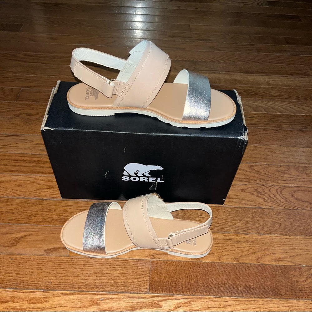 Sorel Ella III Slingback Leather Sandals Honest Beige & Honey White Women’s 9 - Picture 3 of 10